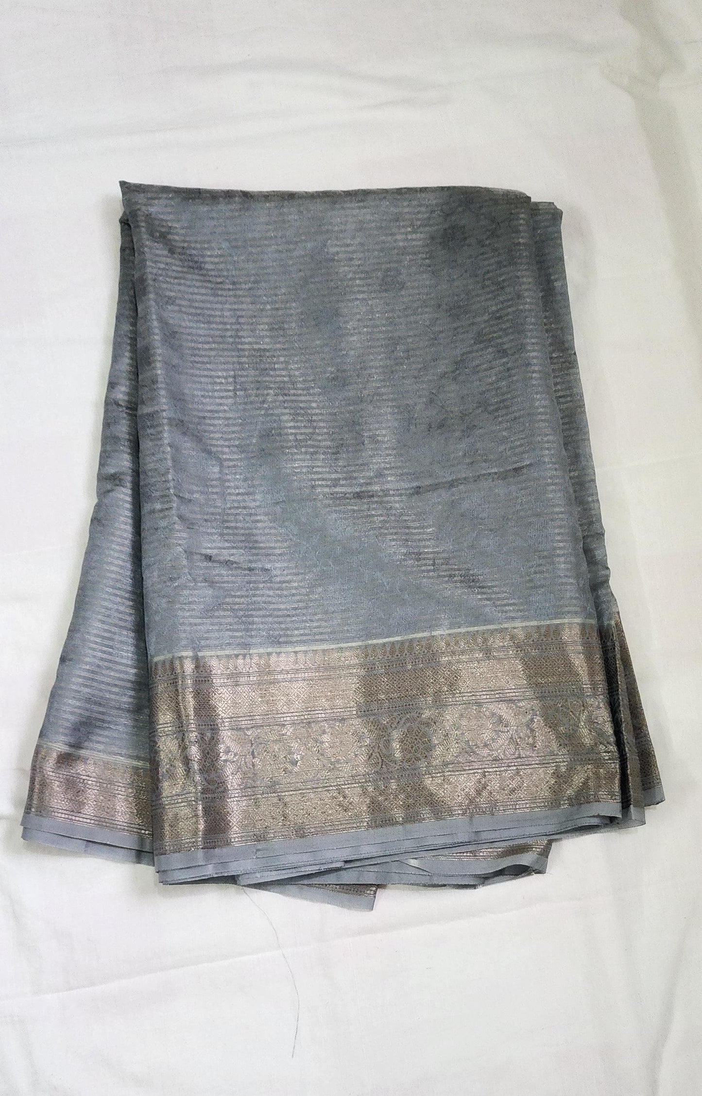 Grey Banaras Jute Tissue Silk Saree with Zari Border – Subtle Glamour for Every Occasion