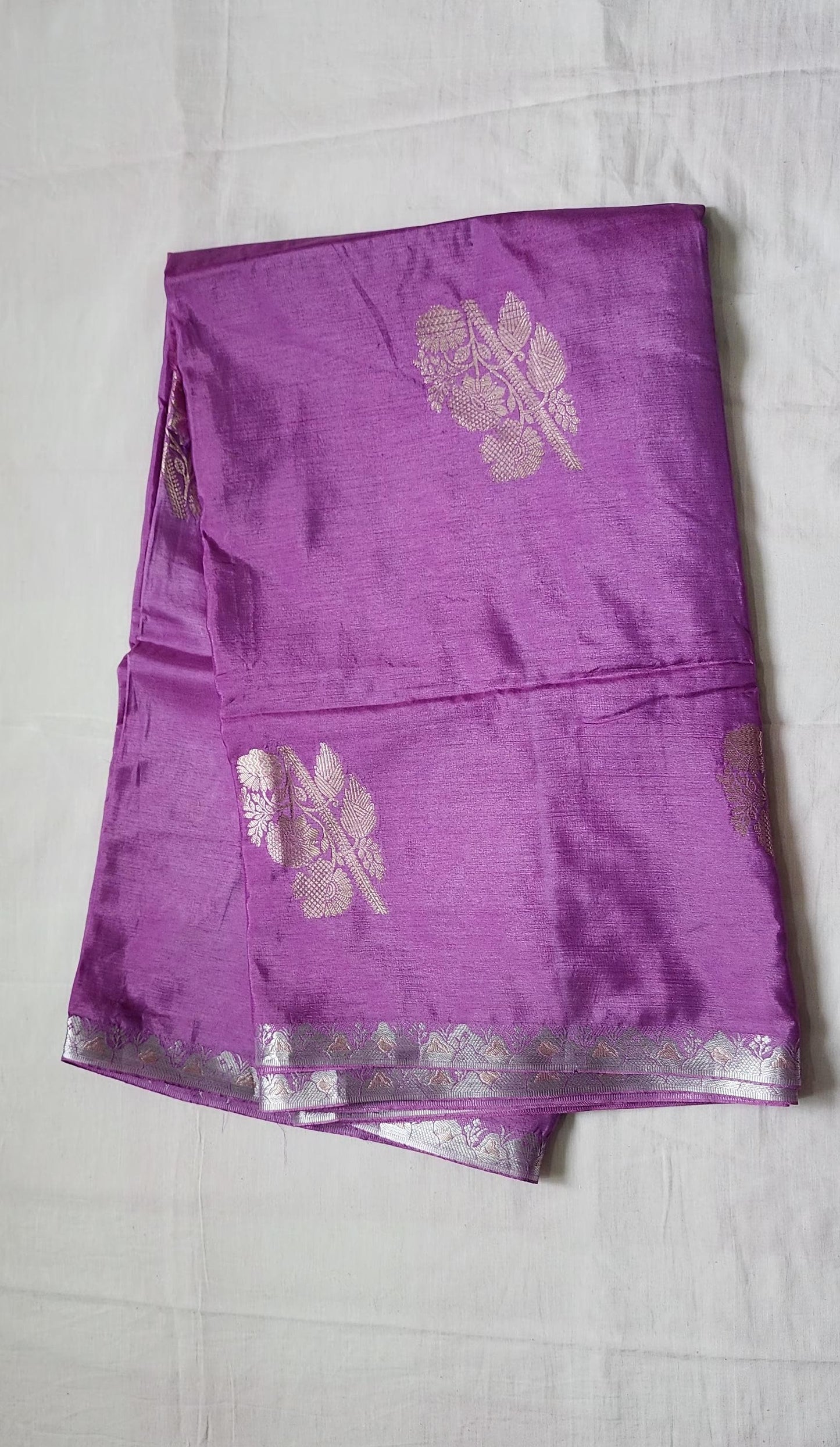 Violet Banaras Viscose Silk Saree with Zari Border – Radiance in Every Drape