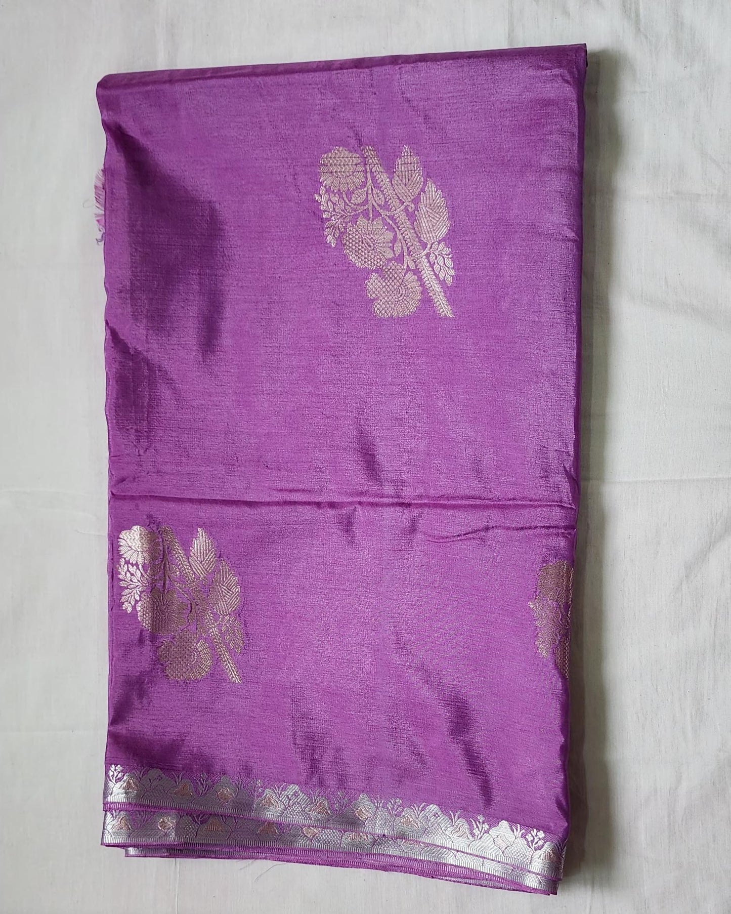 Violet Banaras Viscose Silk Saree with Zari Border – Radiance in Every Drape