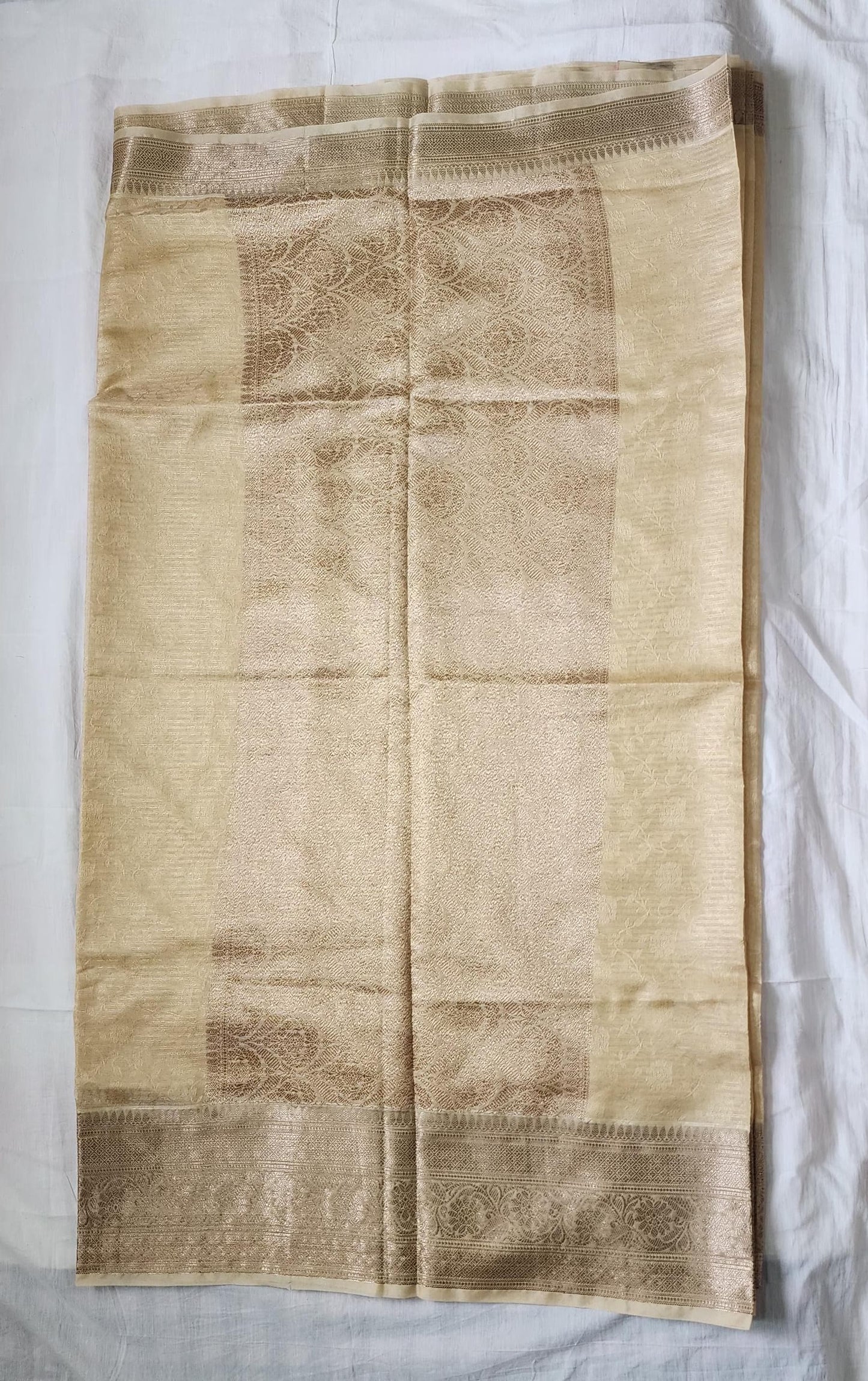 Sandalwood/Beige Banaras Jute Tissue Silk Saree with Zari Border – Subtle Sophistication for Every Occasion