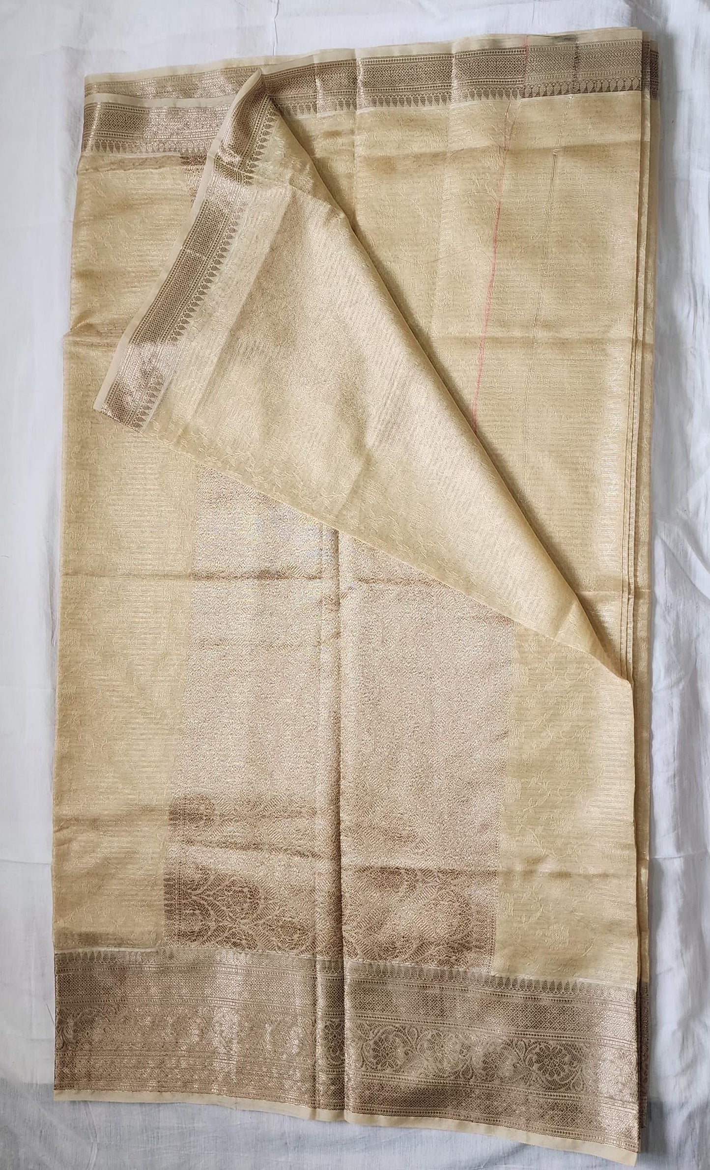 Sandalwood/Beige Banaras Jute Tissue Silk Saree with Zari Border – Subtle Sophistication for Every Occasion