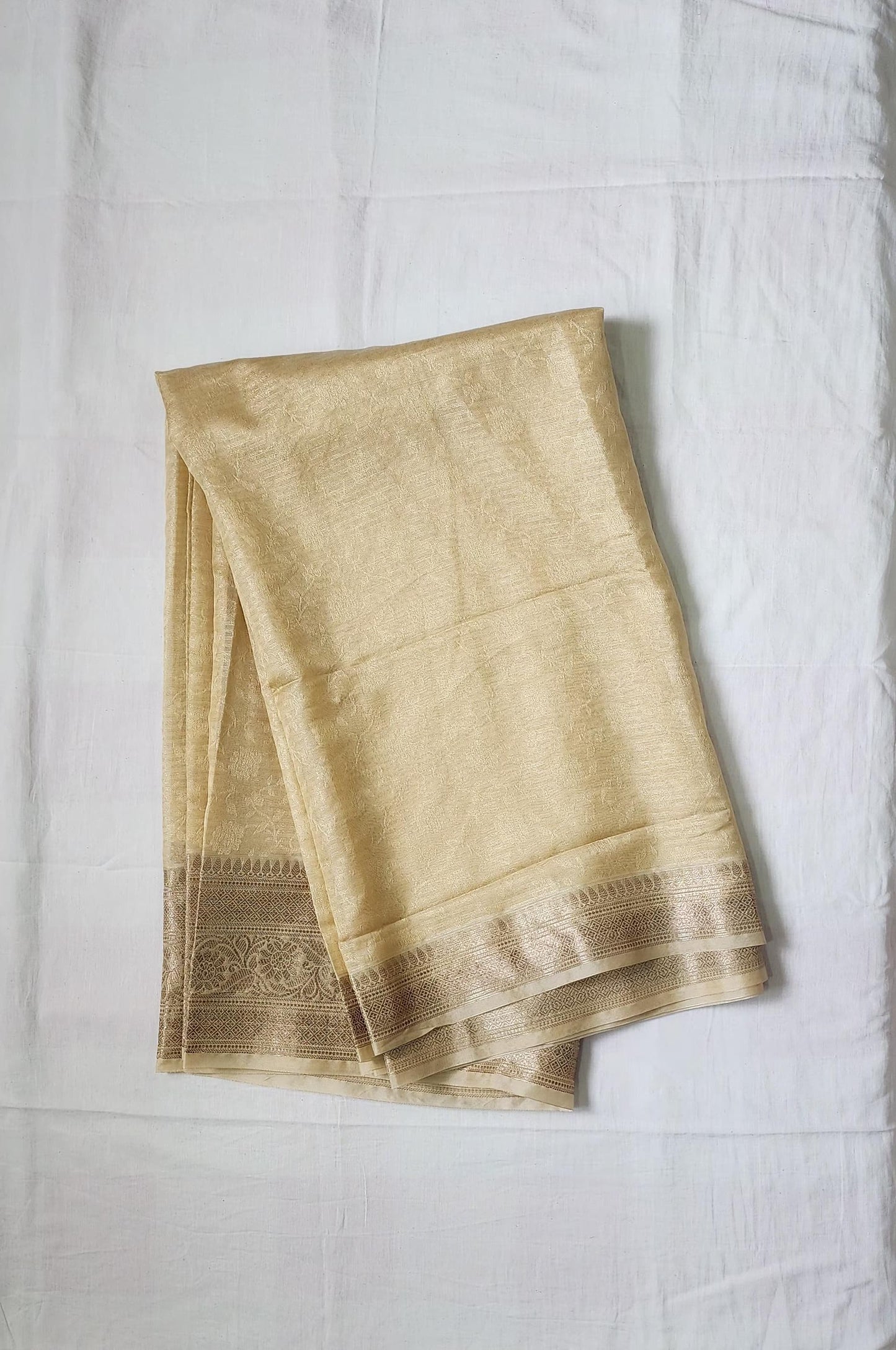 Sandalwood/Beige Banaras Jute Tissue Silk Saree with Zari Border – Subtle Sophistication for Every Occasion