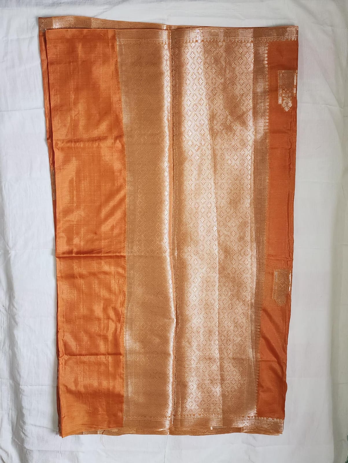 Orange Banaras Viscose Silk Saree with Zari Border – A Drape of Divine Radiance