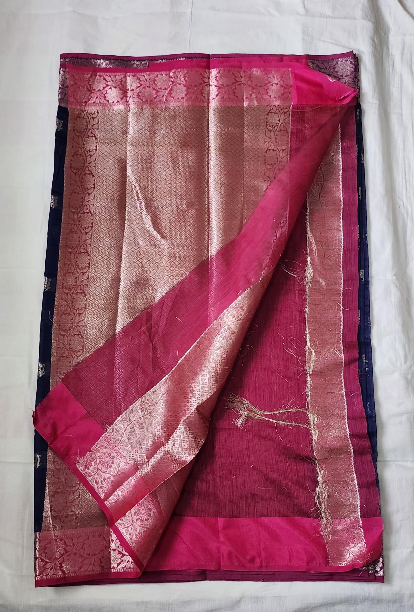 Blue Banaras Cotton-Silk Saree with Zari Border – A Bold Blend of Tradition