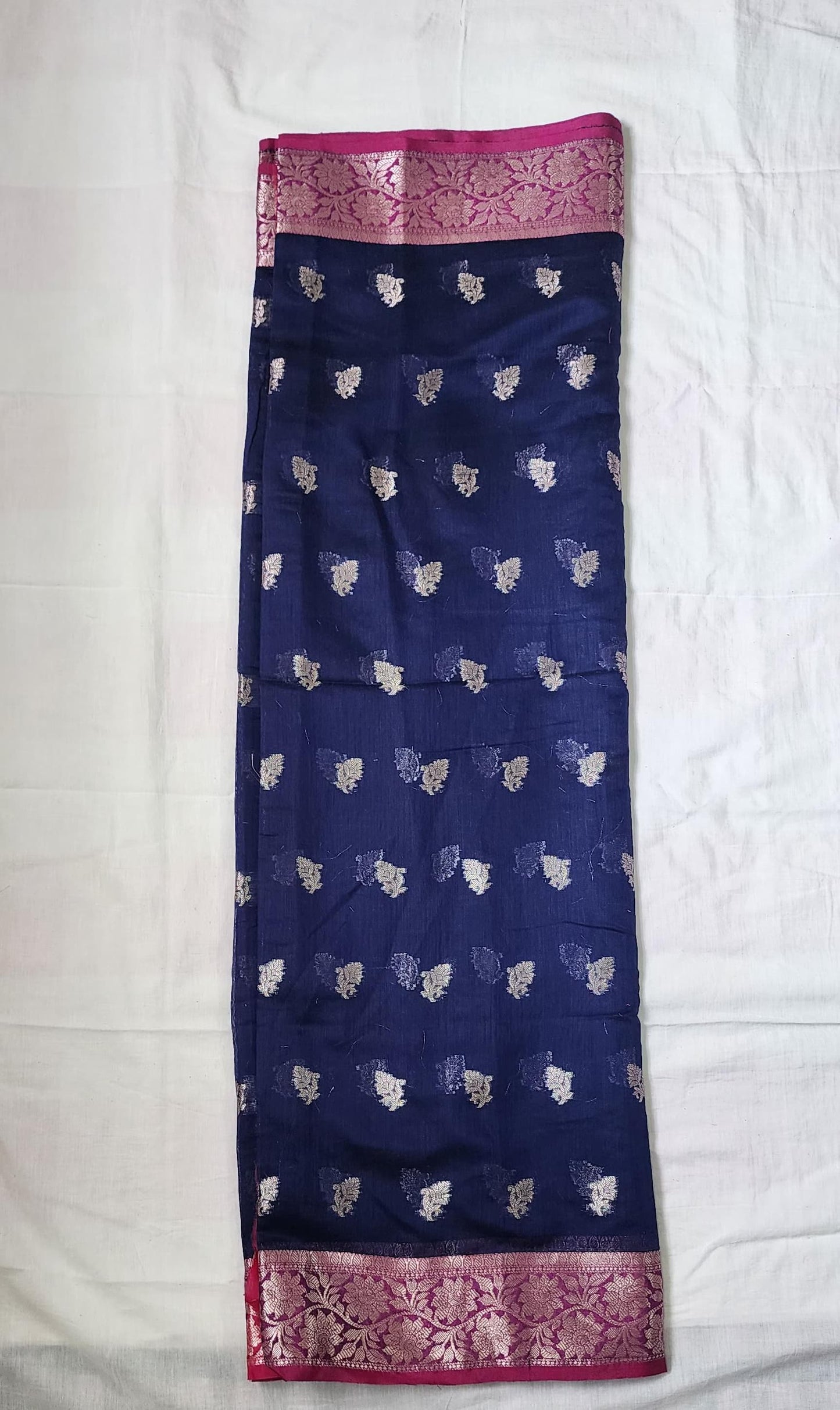 Blue Banaras Cotton-Silk Saree with Zari Border – A Bold Blend of Tradition