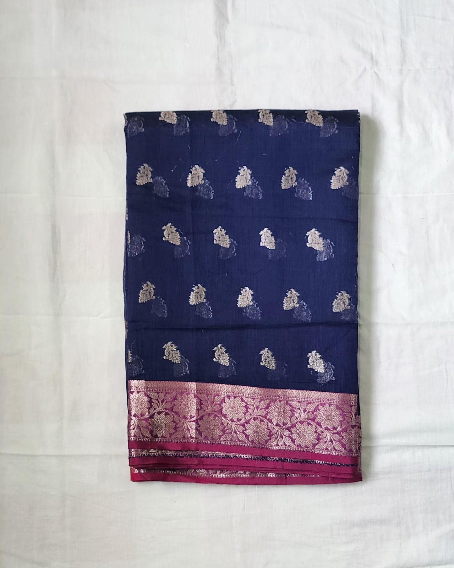 Blue Banaras Cotton-Silk Saree with Zari Border – A Bold Blend of Tradition