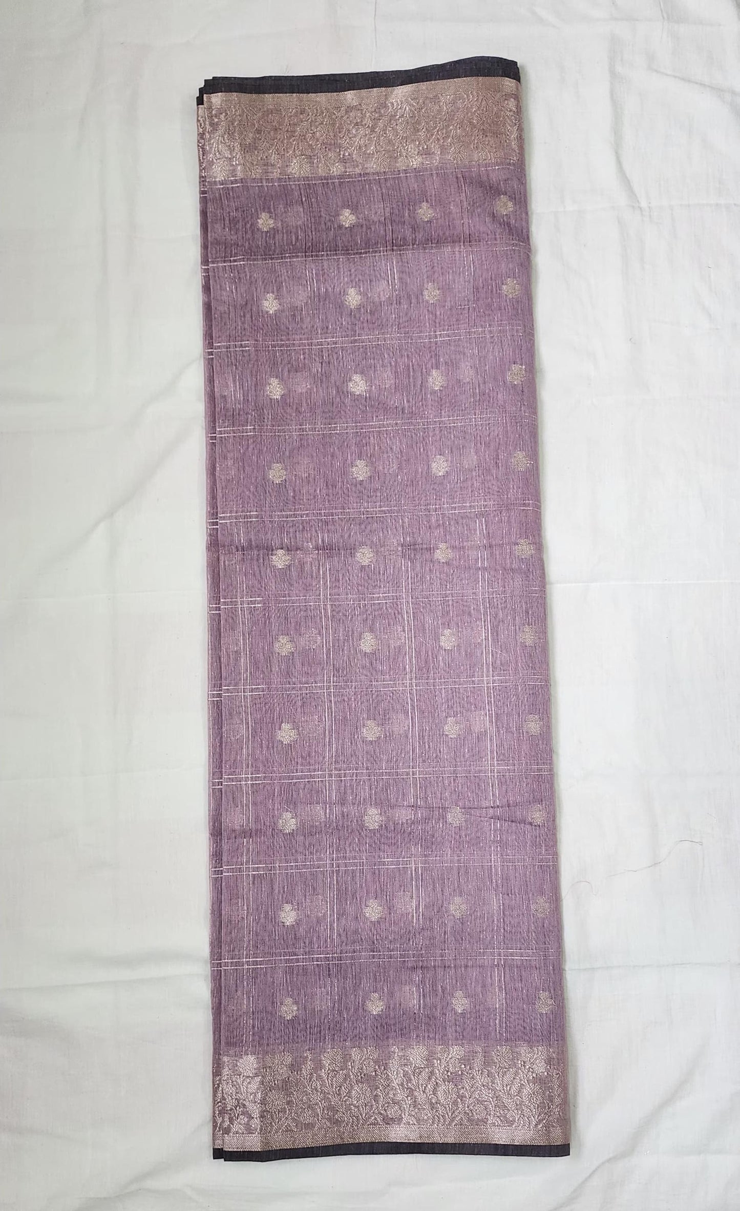 Light Violet Banaras Linen Cotton-Silk Saree with Rich Pallu – Subtle Luxury for Every Occasion