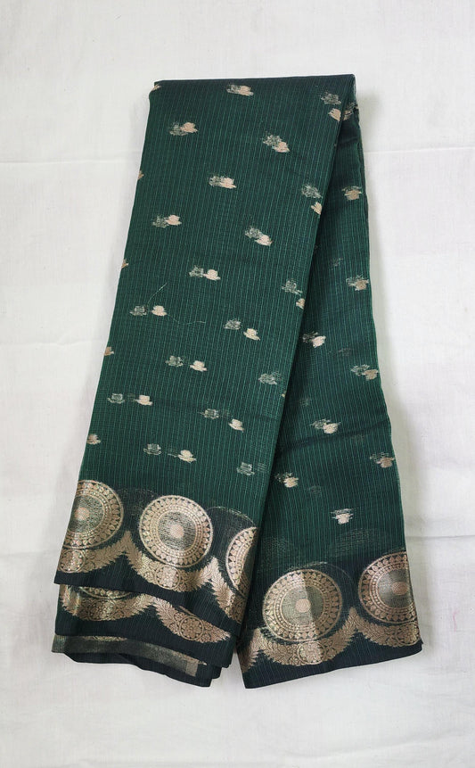 Elegant Green Banarasi Cotton Silk Saree with Rich Zari Border & Pallu – Perfect for Festive & Everyday Wear