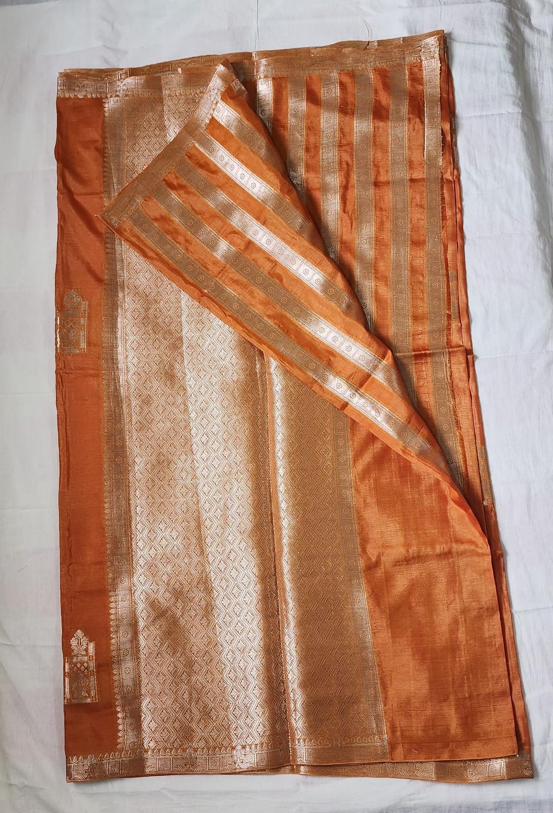 Orange Banaras Viscose Silk Saree with Zari Border – A Drape of Divine Radiance