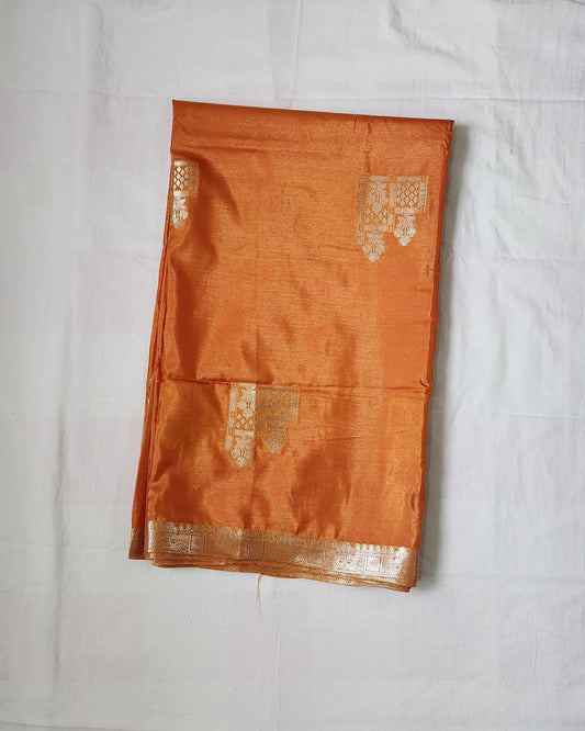 Orange Banaras Viscose Silk Saree with Zari Border – A Drape of Divine Radiance