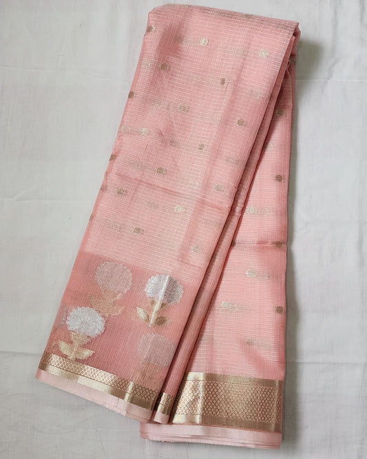 Peach Banaras Cotton-Silk Saree – Graceful Charm with a Festive Glow