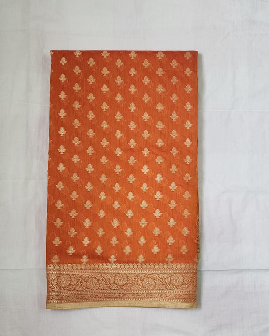 Orange Banaras Cotton-Silk Saree with Rich Pallu & Zari Border – Radiant Tradition for Every Occasion
