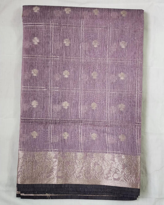 Light Violet Banaras Linen Cotton-Silk Saree with Rich Pallu – Subtle Luxury for Every Occasion