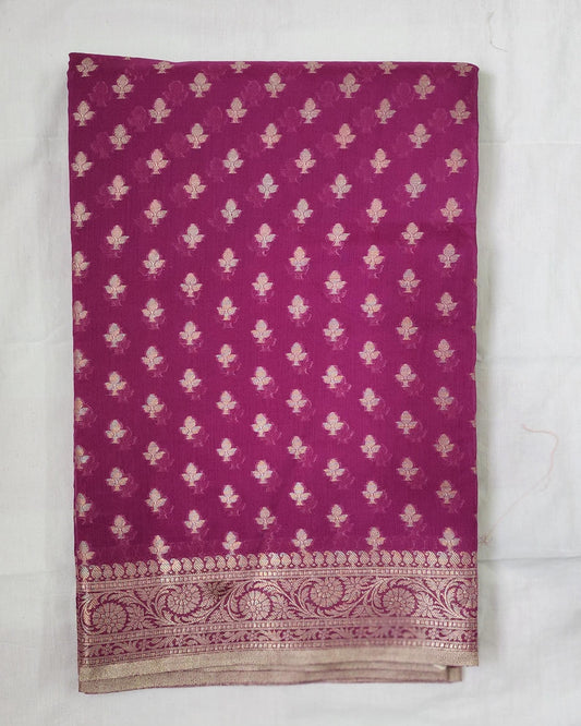 Radiant Burgandy Banarasi Cotton Silk Saree with Rich Zari Border & Pallu – Festive & Elegant Wear