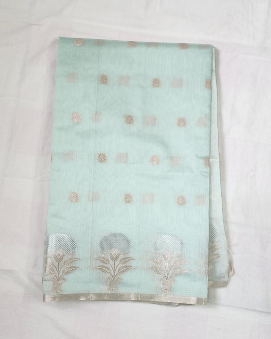 Light Blue Banarasi Cotton Silk Saree with Rich Pallu – Perfect for Festive, Temple & Party Wear